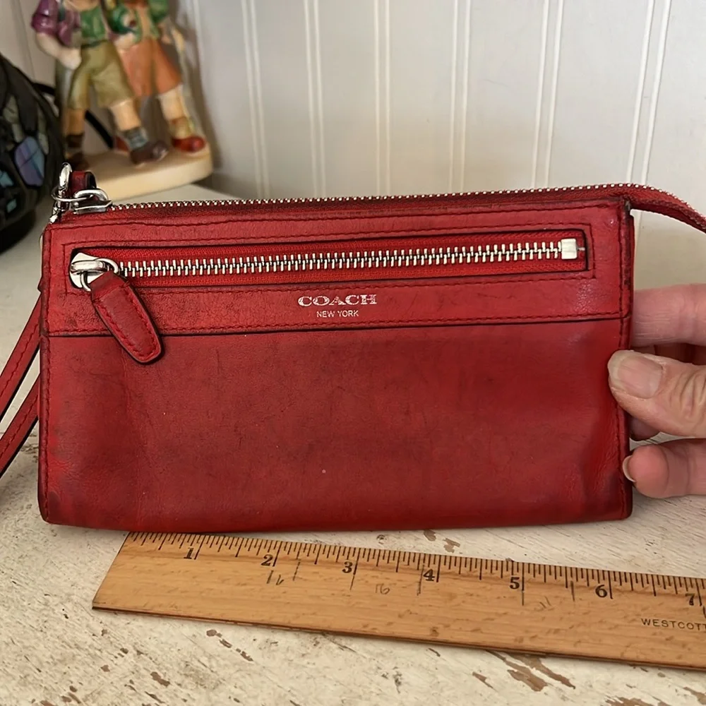 Vintage 90s Coach New York wristlet red leather wallet